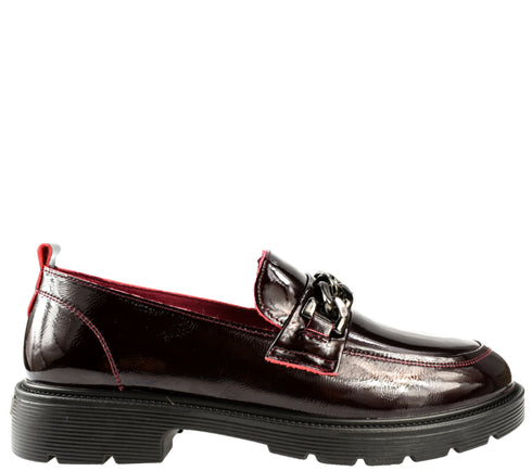 Pantofi casual, dama, PASS COLLECTION, X400008B bordo, piele lacuita